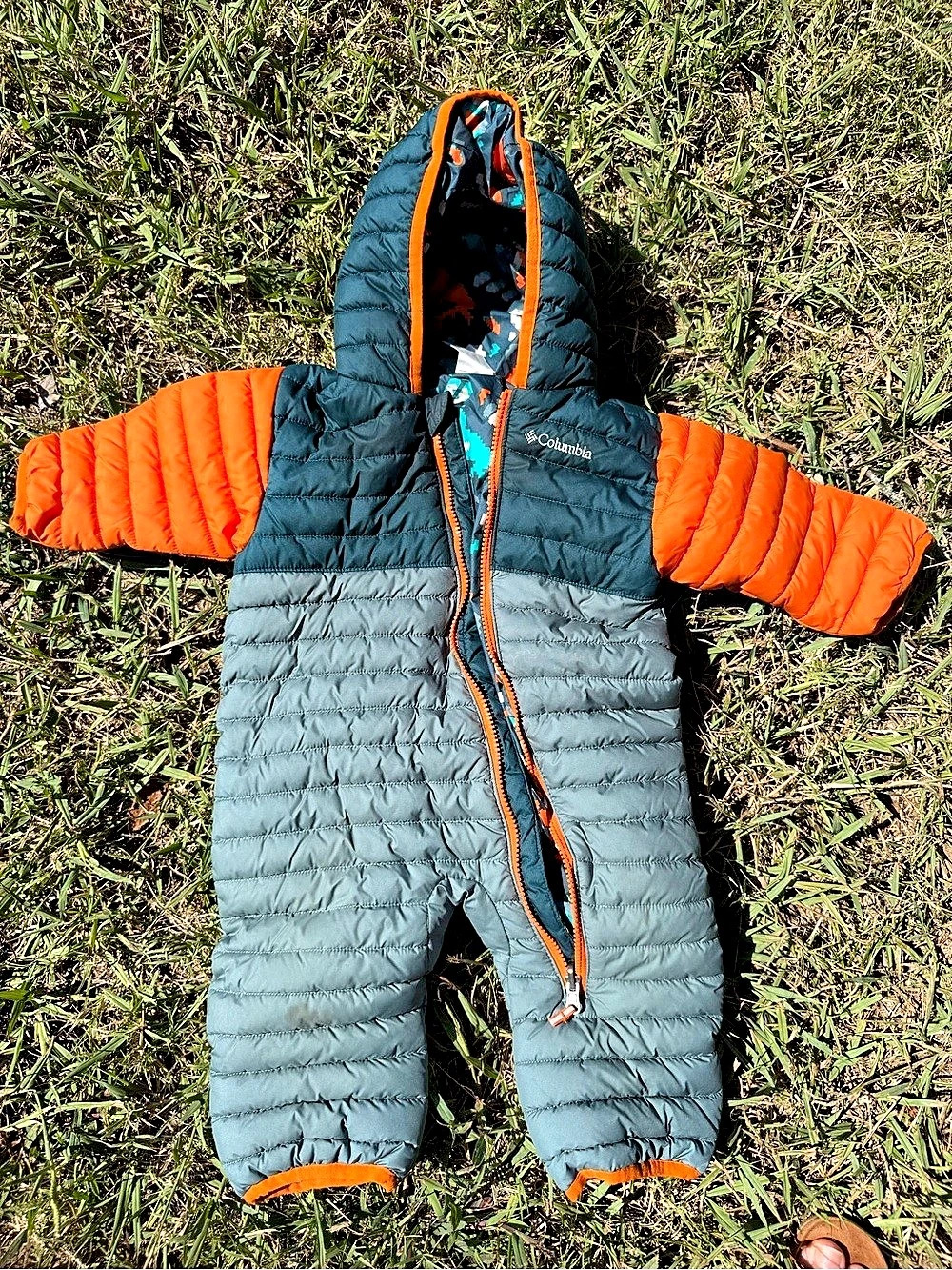 Columbia Infant (6-12 mo) Powder Lite Reversible Bunting Blue & Orange snow suit
